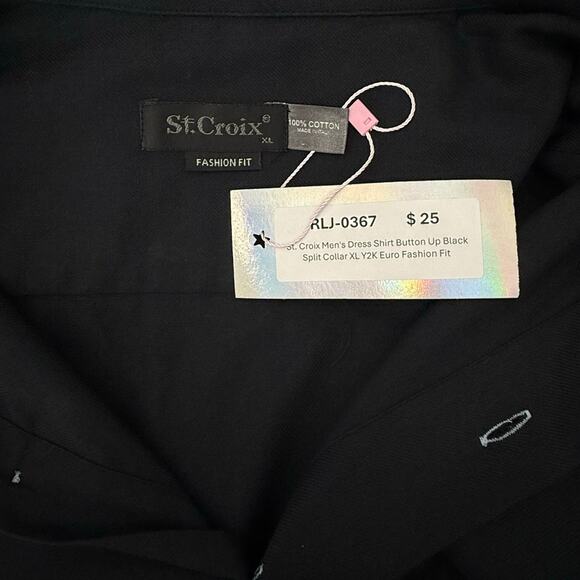 St. Croix Men's Dress Shirt Button Up Black Split Collar - Picture 4 of 6